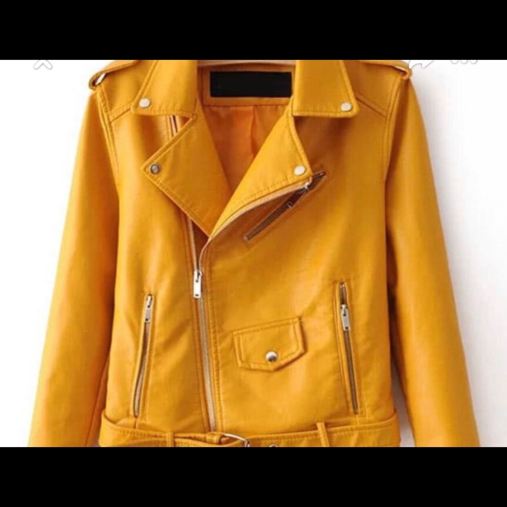 Shein yellow leather jacket worn 2 times FLASH SALE